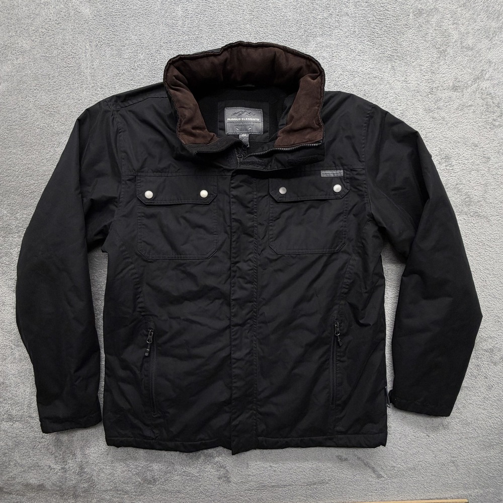 Rugged Elements Jacket Mens Medium‎ Black Insulated Parka Full Zip Pockets